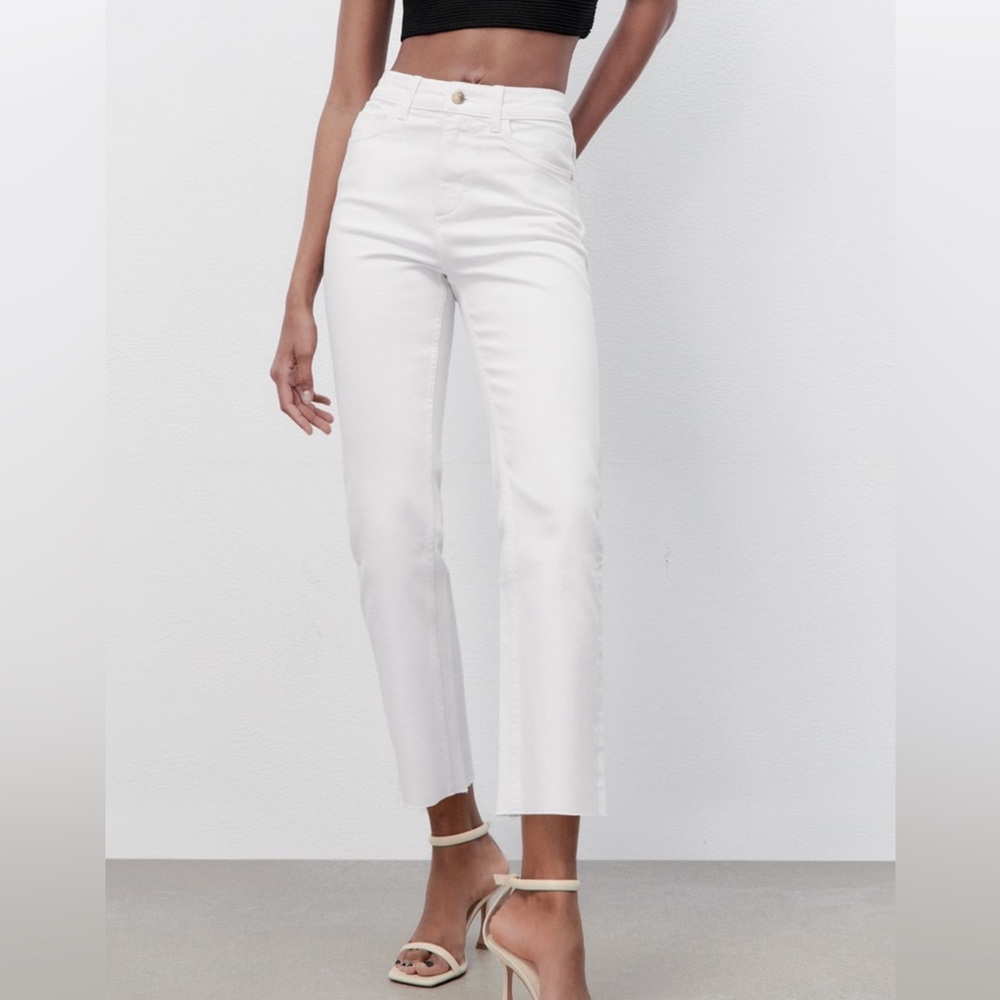 ZARA WHITE Z1975 HIGH RISE MINI FLARE JEANS